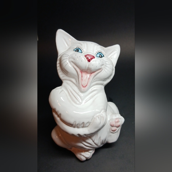 Vintage Redware Pottery Laughing Cat, Made In Italy,  6" - Picture 1 of 7